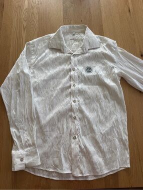 Versace Jeans Collection White Long-Sleeve Jacquard Shirt with Crest